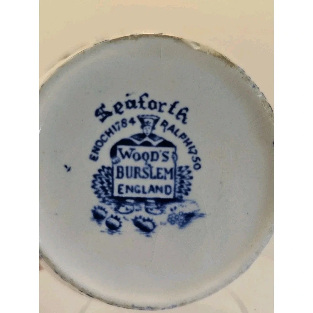 Woods Burslem England Seaforth Woods Ware Blue White Mini Washstand  Set Vintage